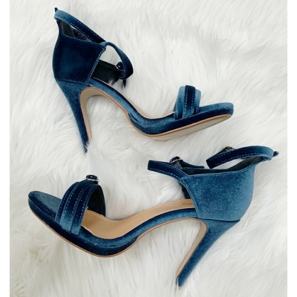 Betani Blue Velvet Stiletto open toe Heel Sandals - Picture 2 of 6